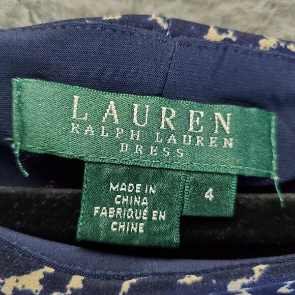 Lauren Ralph Lauren Dress Womens 4 Blue Sheath Animal Print Side Panels Stretch - Picture 2 of 9